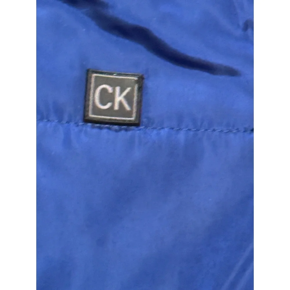 Calvin Klein Jeans Boys Royal Blue Quilted Puffer Jacket with Gray Hood 24M‎